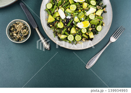 Fresh spring salad with asparagus, avocado and egg 139934993