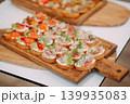 Canape on wood tray , pasty , bakery , fresh. Concept of catering at the event 139935083