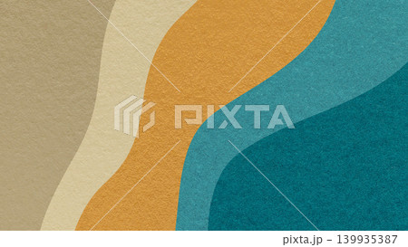 Abstract fluid wavy layered textured paper background in beige ochre teal colors, flowing curved shapes for banner template 139935387