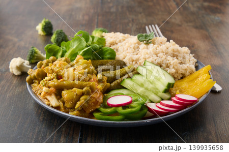 Healthy Vegan Grain Bowl with Curry and Vegetables 139935658