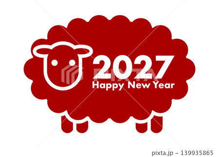 2027年未年の年賀状イラスト: 赤い羊のロゴ 139935865