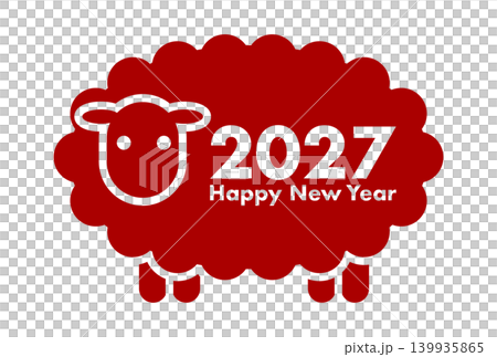 2027年未年の年賀状イラスト: 赤い羊のロゴ 139935865