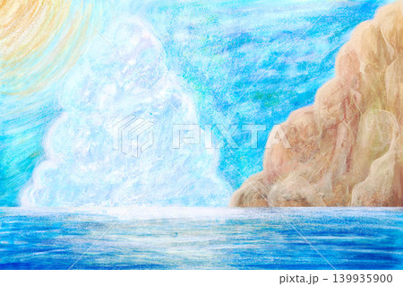 入道雲と海の手描き風景01 139935900