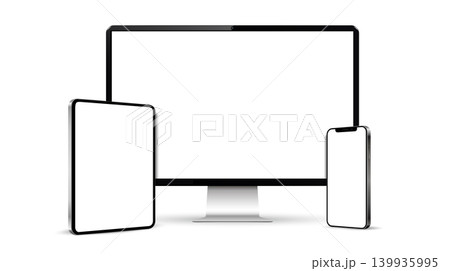 Computer display, tablet pc and mobile phone mockup isolated Computer display, tablet pc and mobile phone mockup isolated 139935995