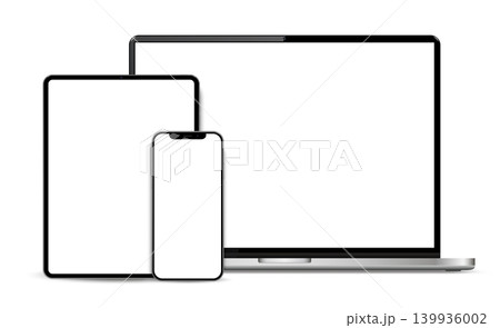 Modern laptop, tablet and smartphone. Realistic devices mockup Modern laptop, tablet and smartphone. Realistic devices mockup 139936002