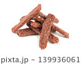 Top view of pet natural meat chewing sticks isolated on white 139936061