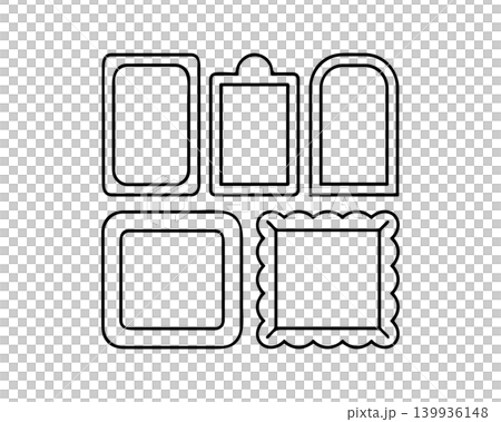 A set of five distinct picture frame line art designs, each with unique shapes and borders vector illustration. A set of five distinct picture frame line art designs, each with unique shapes and borders vector illustration. 139936148