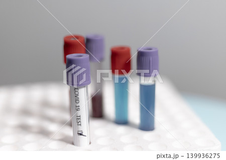 Covid 19 and Medical Test Tubes in Rack Covid 19 and Medical Test Tubes in Rack 139936275