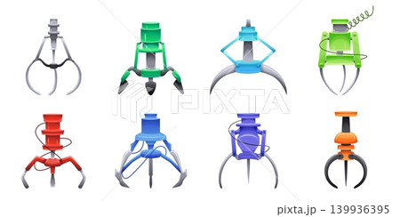Claw machine arm. Mechanical gripper, arcade vending toy machines grabber robotic crane robot hand industry manipulator arcade game claws cartoon set ingenious vector illustration Claw machine arm. Mechanical gripper, arcade vending toy machines grabber robotic crane robot hand industry manipulator arcade game claws cartoon set ingenious vector illustration 139936395