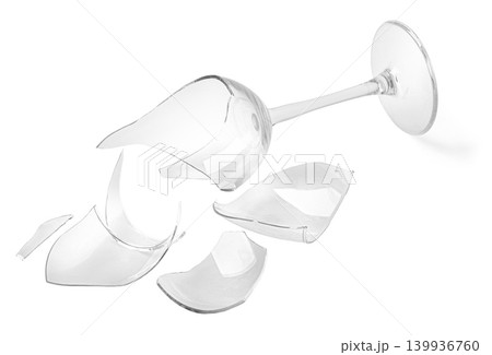 Broken wine glass shattering into transparent crystal pieces Broken wine glass shattering into transparent crystal pieces 139936760