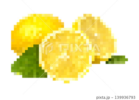 Pixel art drawing of fresh lemons with leaves transparency Pixel art drawing of fresh lemons with leaves transparency 139936793