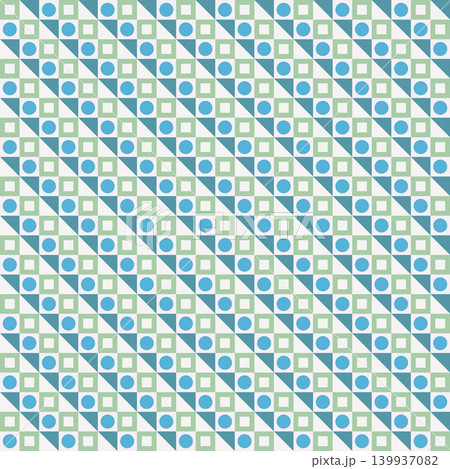 Seamless geometric pattern in Bauhaus style, abstract minimalist texture with blue circles and green squares, vector background. Eps 10 Seamless geometric pattern in Bauhaus style, abstract minimalist texture with blue circles and green squares, vector background. Eps 10 139937082