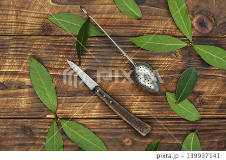 Fresh bay leaves for herbal tea making Fresh bay leaves for herbal tea making 139937141