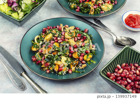 Seafood salad with shrimp, mussels, squid and pomegranate Seafood salad with shrimp, mussels, squid and pomegranate 139937149