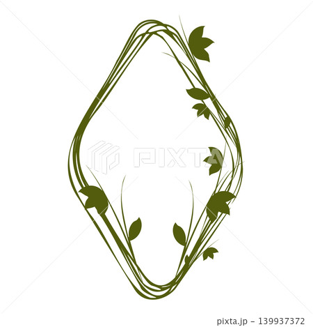A decorative frame formed by dark green vines and delicate leaves on a white background. The vertical design offers a natural, elegant border for various uses. A decorative frame formed by dark green vines and delicate leaves on a white background. The vertical design offers a natural, elegant border for various uses. 139937372