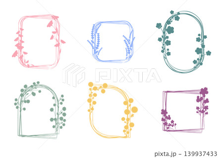This collection features six individual floral frames presented on a clean white background. 139937433