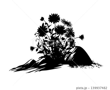 Stone with flowers silhouette Not AI, vector illustration. 139937482