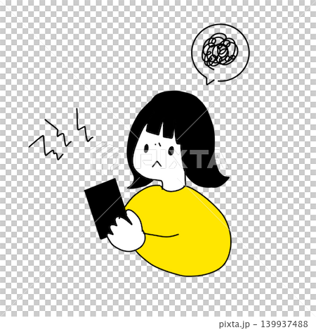 A child looking at their smartphone and feeling troubled. A child looking at their smartphone and feeling troubled. 139937488