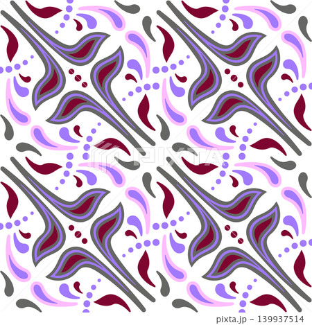 Gray purple background in ethnic style. Complex kaleidoscope ornament. Seamless pattern of paisley 139937514