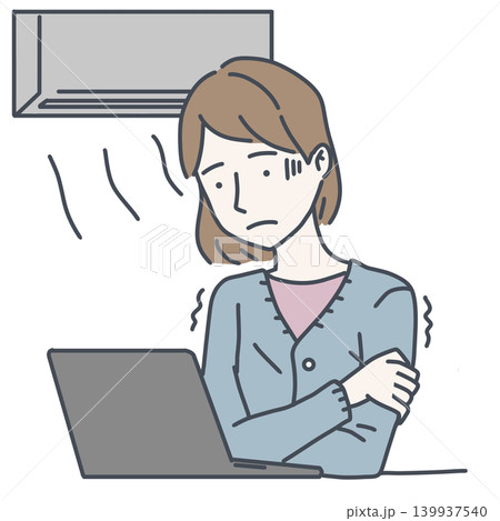 エアコンの風で体が冷えて寒がる女性のイラスト クーラー病 139937540