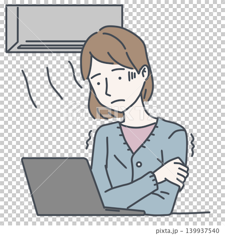エアコンの風で体が冷えて寒がる女性のイラスト クーラー病 139937540