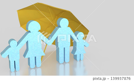 Family Protection Under Yellow Umbrella 3d render. Family Protection Under Yellow Umbrella 3d render. 139937876