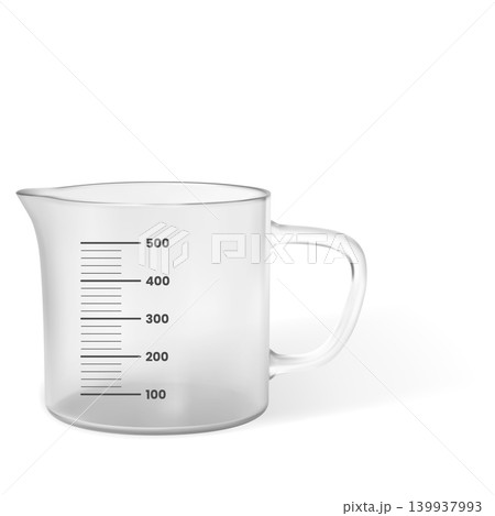 Empty, transparent plastic measuring cup with a 500 ml graduation, spout, and handle. 139937993
