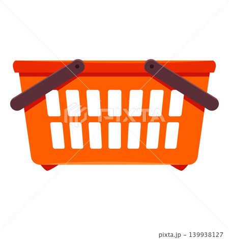 An orange plastic, empty, manual shopping basket with dark handles. An orange plastic, empty, manual shopping basket with dark handles. 139938127