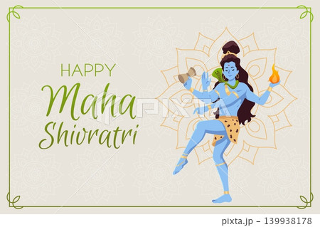 Happy Maha Shivratri festival greeting vector banner, cartoon Lord Shiva Indian God divine man with four hands, Hinduism 139938178