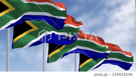 South Africa national flags waving on a clear day 139938206