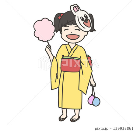 黄色の浴衣で夏祭りを楽しむ女の子 139938861