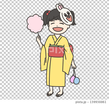 黄色の浴衣で夏祭りを楽しむ女の子 139938861