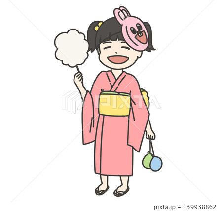 ピンクの浴衣で夏祭りを楽しむ女の子 139938862