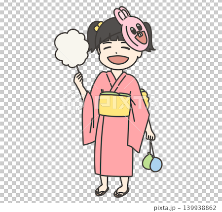 一位身穿粉紅色浴衣的女孩正在享受夏日祭典。 139938862