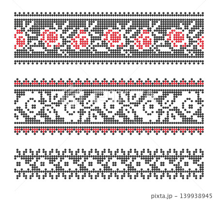Ukrainian beaded floral ornaments black red set Ukrainian beaded floral ornaments black red set 139938945