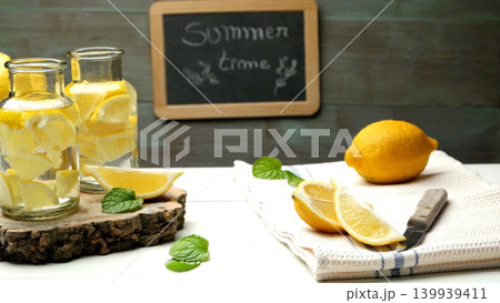 Lemon and lime slices in jars 139939411