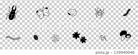 生きものいろいろ_昆虫＆土中の生物_生態系,土中環境,生態系ピラミッド｜線画 139940046