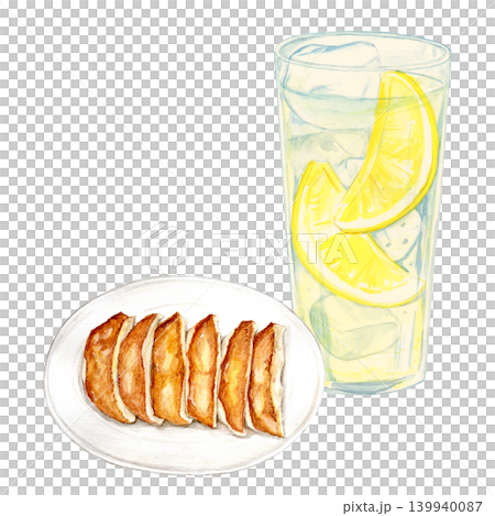 手繪水彩插圖,描繪了檸檬酸酒和餃子:清爽的夏季酒精飲料主題。 手繪水彩插圖,描繪了檸檬酸酒和餃子:清爽的夏季酒精飲料主題。 139940087