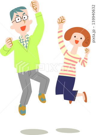 喜びのジャンプをする若い夫婦 喜びのジャンプをする若い夫婦 139940632