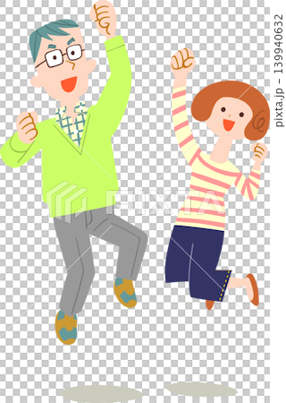 喜びのジャンプをする若い夫婦 喜びのジャンプをする若い夫婦 139940632