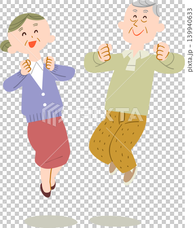 An elderly couple jumps for joy. An elderly couple jumps for joy. 139940633