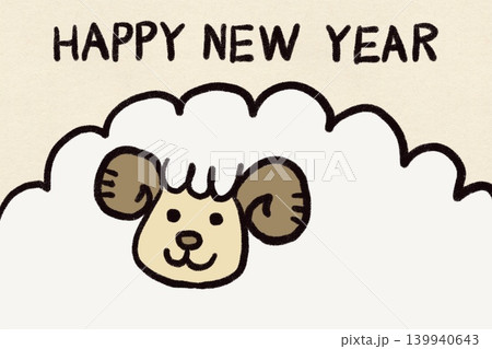 和紙背景のHAPPY NEW YEAR入り かわいいヒツジの年賀状イラスト 横構図 和紙背景のHAPPY NEW YEAR入り かわいいヒツジの年賀状イラスト 横構図 139940643