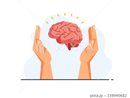Hands Cupping a Human Brain Symbolizing Mental Health Stock Illustration. Hands Cupping a Human Brain Symbolizing Mental Health Stock Illustration. 139940682
