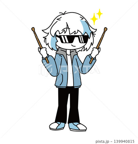 シンプルタッチのドラムスティック持ちサングラス男の子全身イラスト シンプルタッチのドラムスティック持ちサングラス男の子全身イラスト 139940815