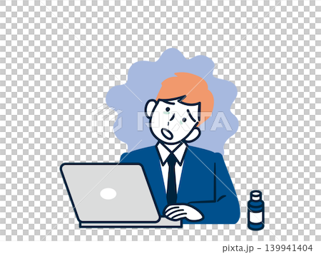 A depressed man drinks an energy drink while working. A depressed man drinks an energy drink while working. 139941404