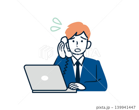 PCを開いて電話で話しながら対応する困った男性 139941447