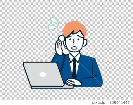 PCを開いて電話で話しながら対応する困った男性 139941447