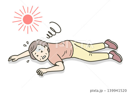 熱中症を起こし倒れてうつ伏せで横たわる高齢女性のイラスト 熱中症を起こし倒れてうつ伏せで横たわる高齢女性のイラスト 139941520