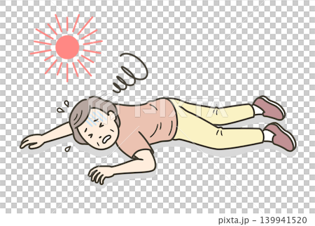 熱中症を起こし倒れてうつ伏せで横たわる高齢女性のイラスト 熱中症を起こし倒れてうつ伏せで横たわる高齢女性のイラスト 139941520