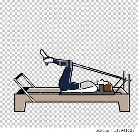 Woman in tabletop position during machine Pilates Woman in tabletop position during machine Pilates 139941525